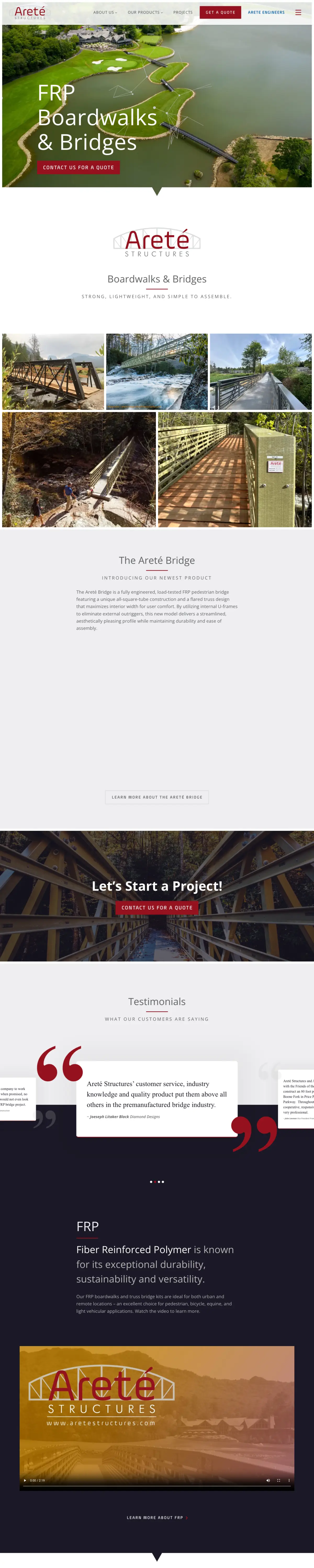 Arete Structures home page, full-length capture