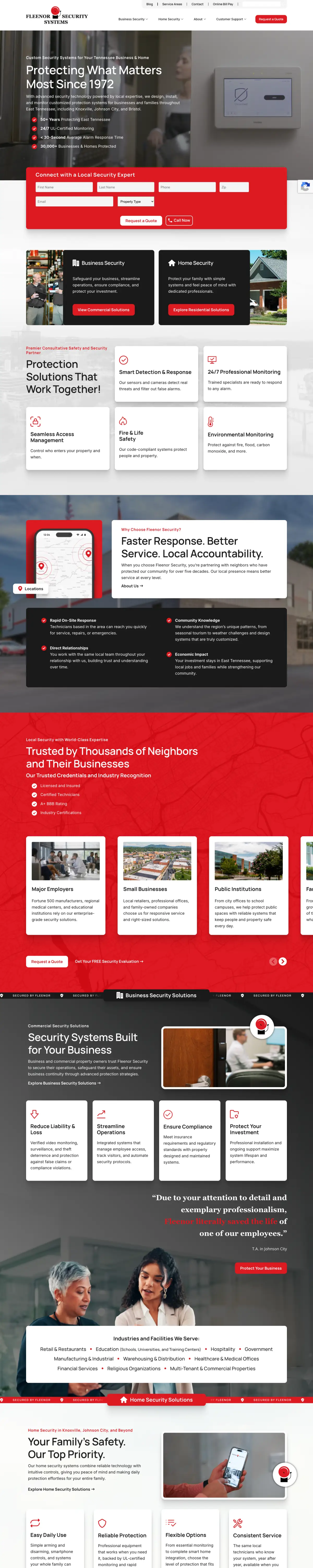 Fleenor Security home page, full-length capture