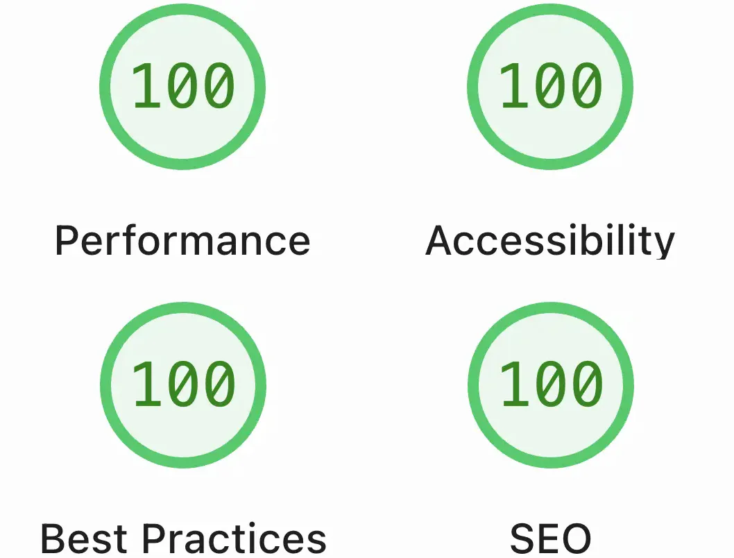 Google PageSpeed Insights scores for sunnymorgan.com: Performance 100, Accessibility 100, Best Practices 100, SEO 100.